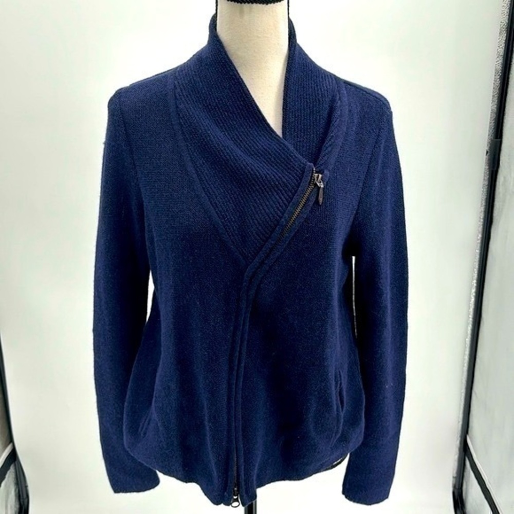 UEC Beyond Thread asymmetrical navy blue alpaca sweater zipper cardigan small